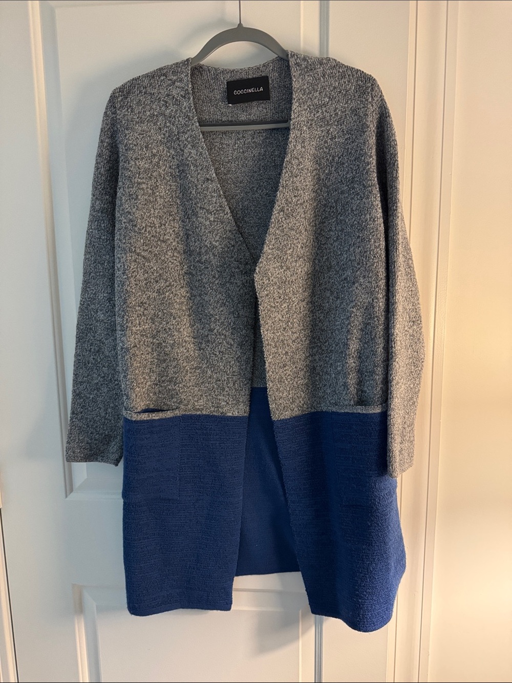 Gray & Navy Colorblock Open Cardigan